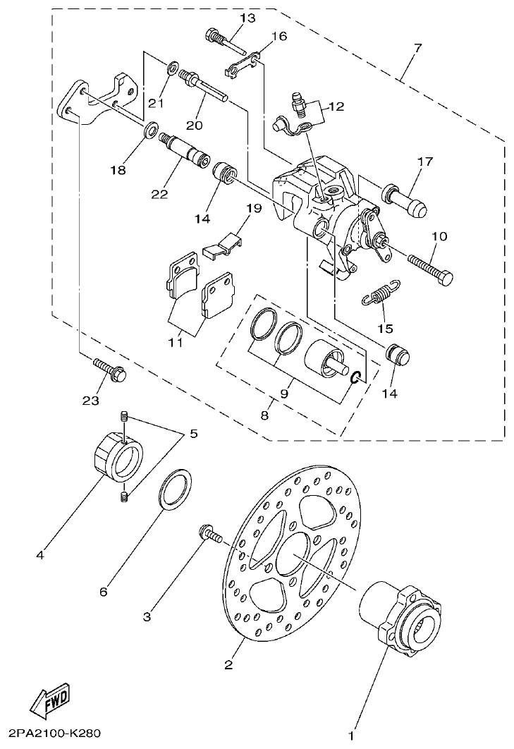 Yamaha 250RAP REAR BRAKE CALIPER parts diagram